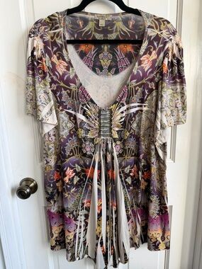 ONE WORLD Purple Paisley Embellished Tunic